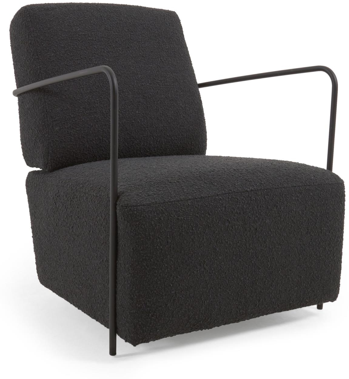 Lænestol Kave Home Gamer Sort   Polstret Shearling-loungestol Med Mat Sort Stålstel Og Nordisk Design