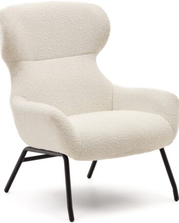 Lænestol Kave Home Zalina Beige Med Shearling-stof Og Sorte Metalben   Moderne Nordisk Industri Design