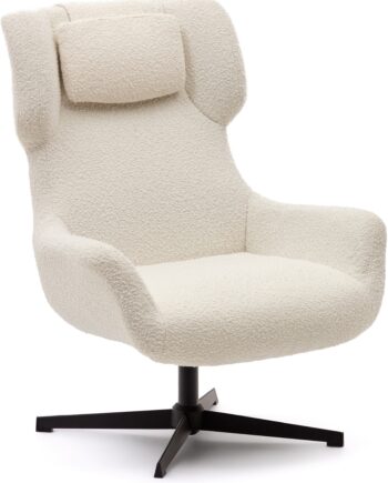 Lænestol Kave Home Zalina  Hvid Chenille-lænestol Med Sort Stel  Moderne Nordisk Industrielt Design  Aftagelig Nakkestøtte  H102   B83     L88 Cm