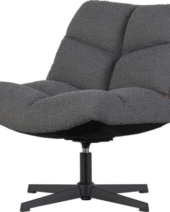 Lænestol Woood Exclusive Vinny Drejestol   Grå Bouclé Med Robust Metalbase Og 360 Drejefunktion   80x75 Cm