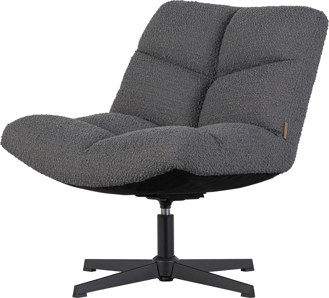 Lænestol Woood Exclusive Vinny Drejestol Grå Bouclé Med Robust Metalbase Og 360 Drejefunktion 80x75 Cm