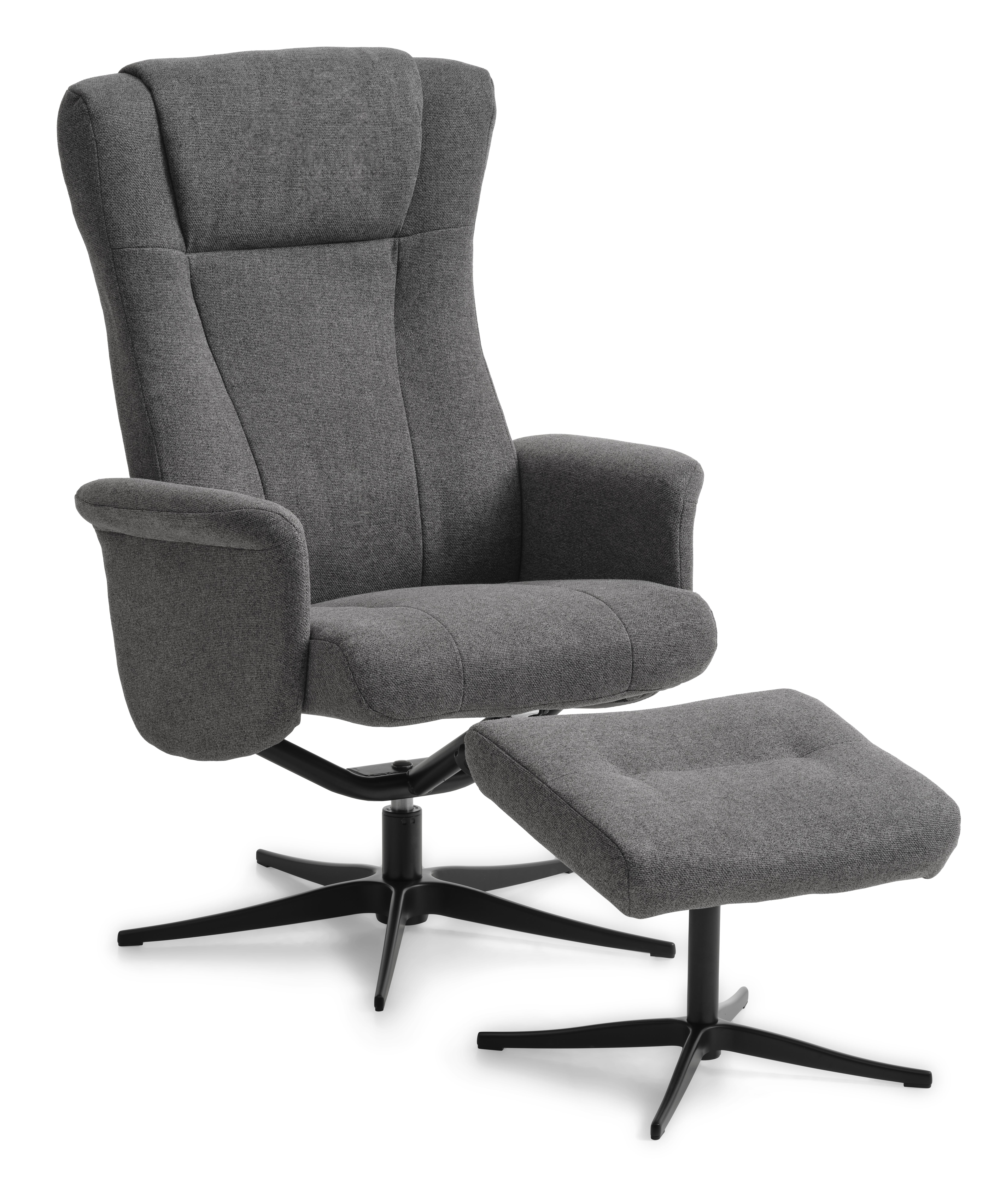 Liam Recliner Lænestol  Inkl  Fodskammel Antracitgrå Polyester Stof Og Sort Aluminium