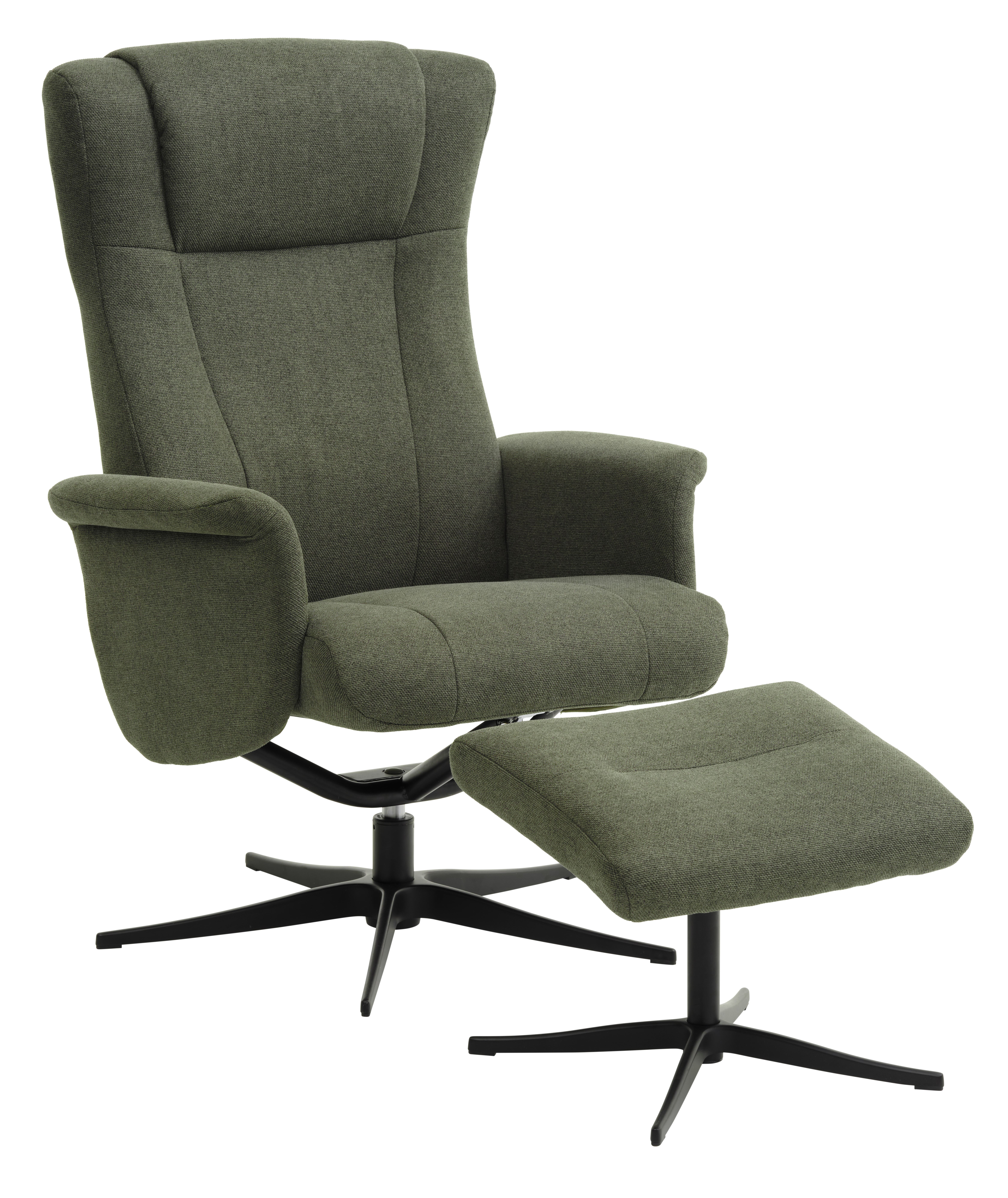 Liam Recliner Lænestol  Inkl  Fodskammel Vinter Mosgrøn Polyester Stof Og Sort Aluminium