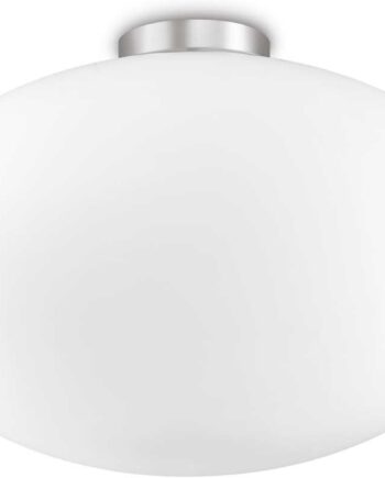 Loftlampe Ideal Lux Candy ø40   H25 Cm Satin Nikkel Hvid Syreætsede Glas Diffusor