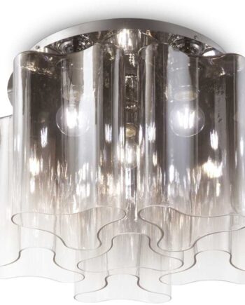 Loftlampe Ideal Lux Compo Røgfarvet Glas Og Krom ø56   H35 Cm 6x E27 Ip20