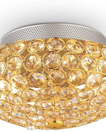 Loftlampe Ideal Lux King Guld ø25     H16 Cm Med Glaskrystaller Og 3x G9-pærer