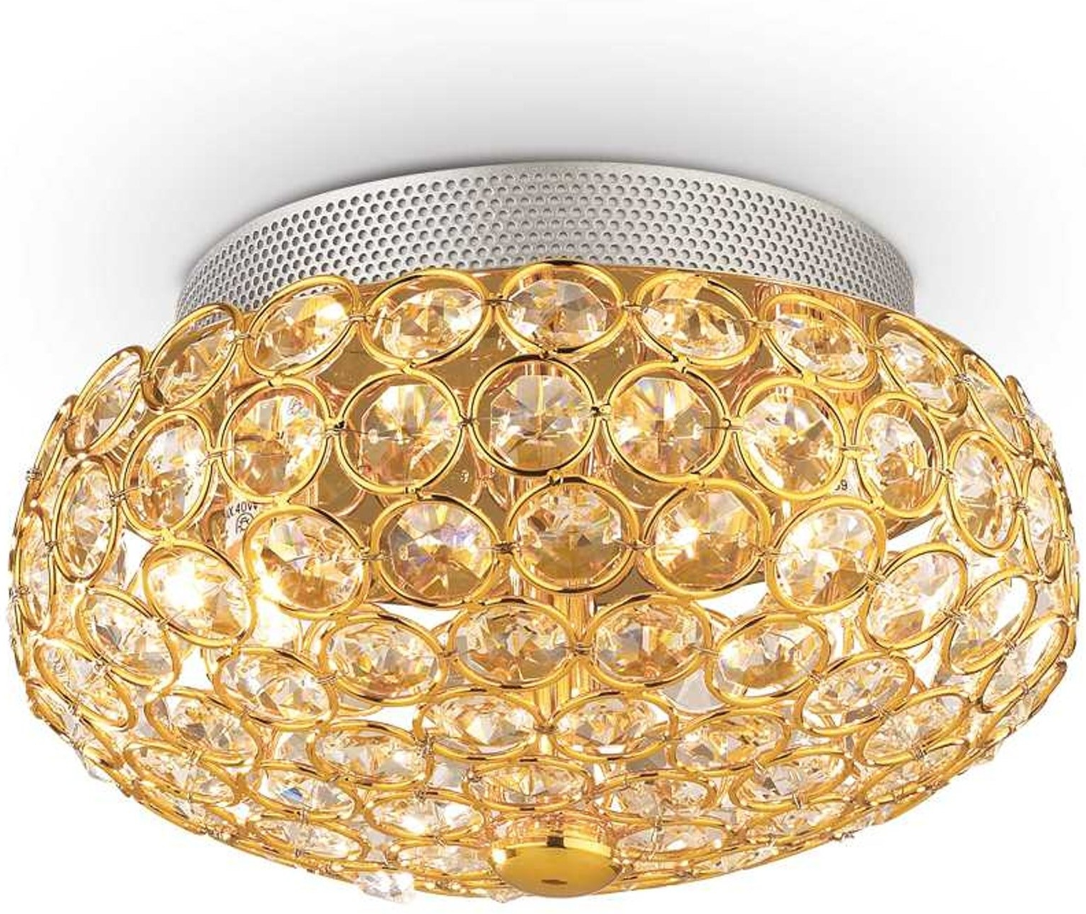Loftlampe Ideal Lux King Guld ø25 H16 Cm Med Glaskrystaller Og 3x G9-pærer
