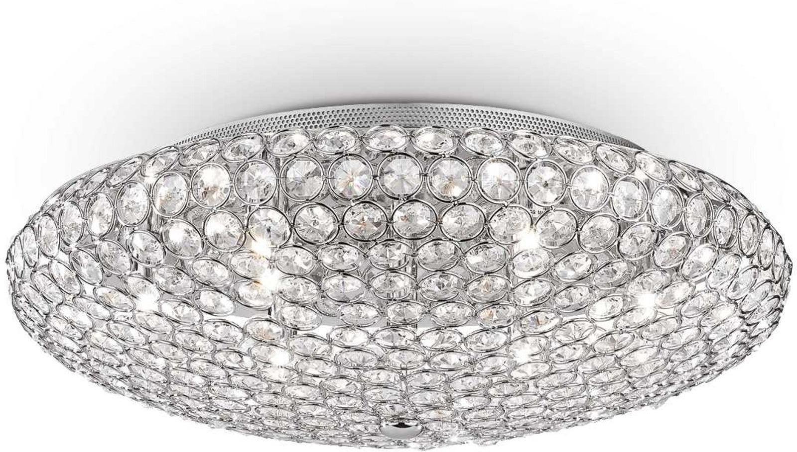 Loftlampe Ideal Lux King Metal Og Glas Med Kromfinish Og Krystaller ø53 Cm