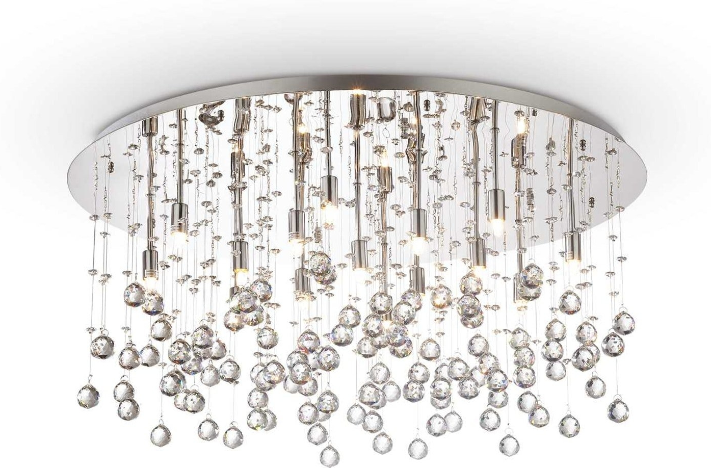Loftlampe Ideal Lux Moonlight ø80 Cm Krom Med Krystalvedhæng
