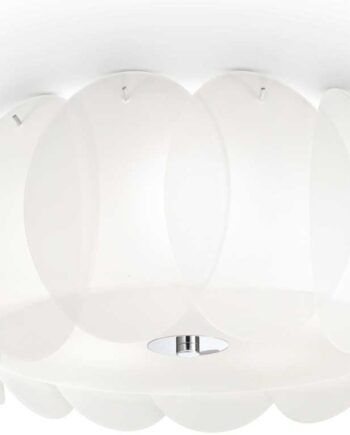Loftlampe Ideal Lux Ovalino ø40   H19 Cm Hvid Emaljeret Metal Buede Glasplader 5xe27 Ip20