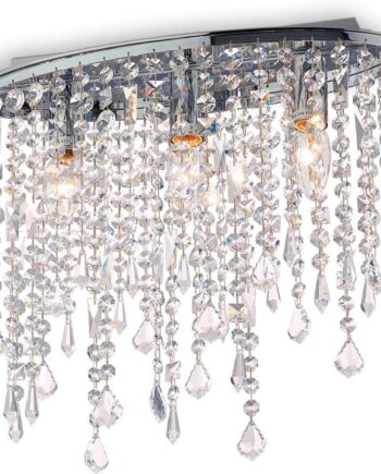 Loftlampe Ideal Lux Rain Krom Med Krystalperler Og Glaselementer     E14-fatninger