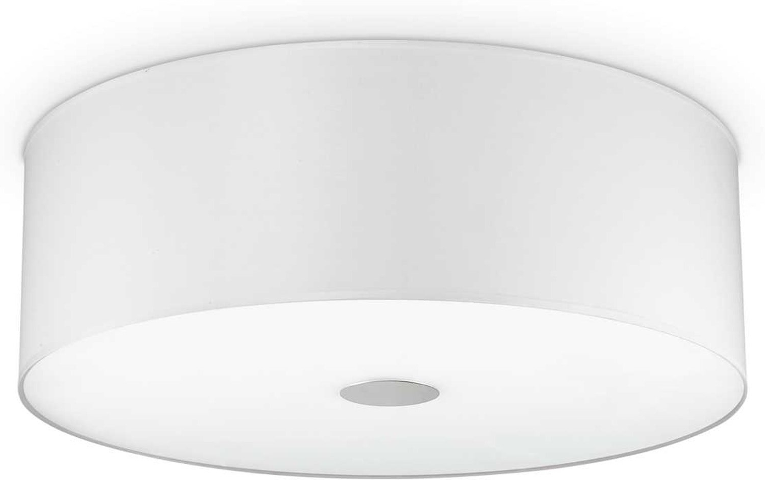 Loftlampe Ideal Lux Woody ø60 H20 Cm Hvid Krom Glas Stof Ip20