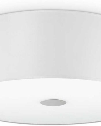 Loftlampe Ideal Lux Woody ø50   H18 Cm Hvid Krom Glas Stof Minimalistisk 4xe27 Ip20