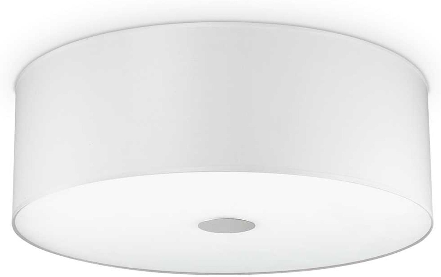 Loftlampe Ideal Lux Woody ø50 H18 Cm Hvid Krom Glas Stof Minimalistisk 4xe27 Ip20