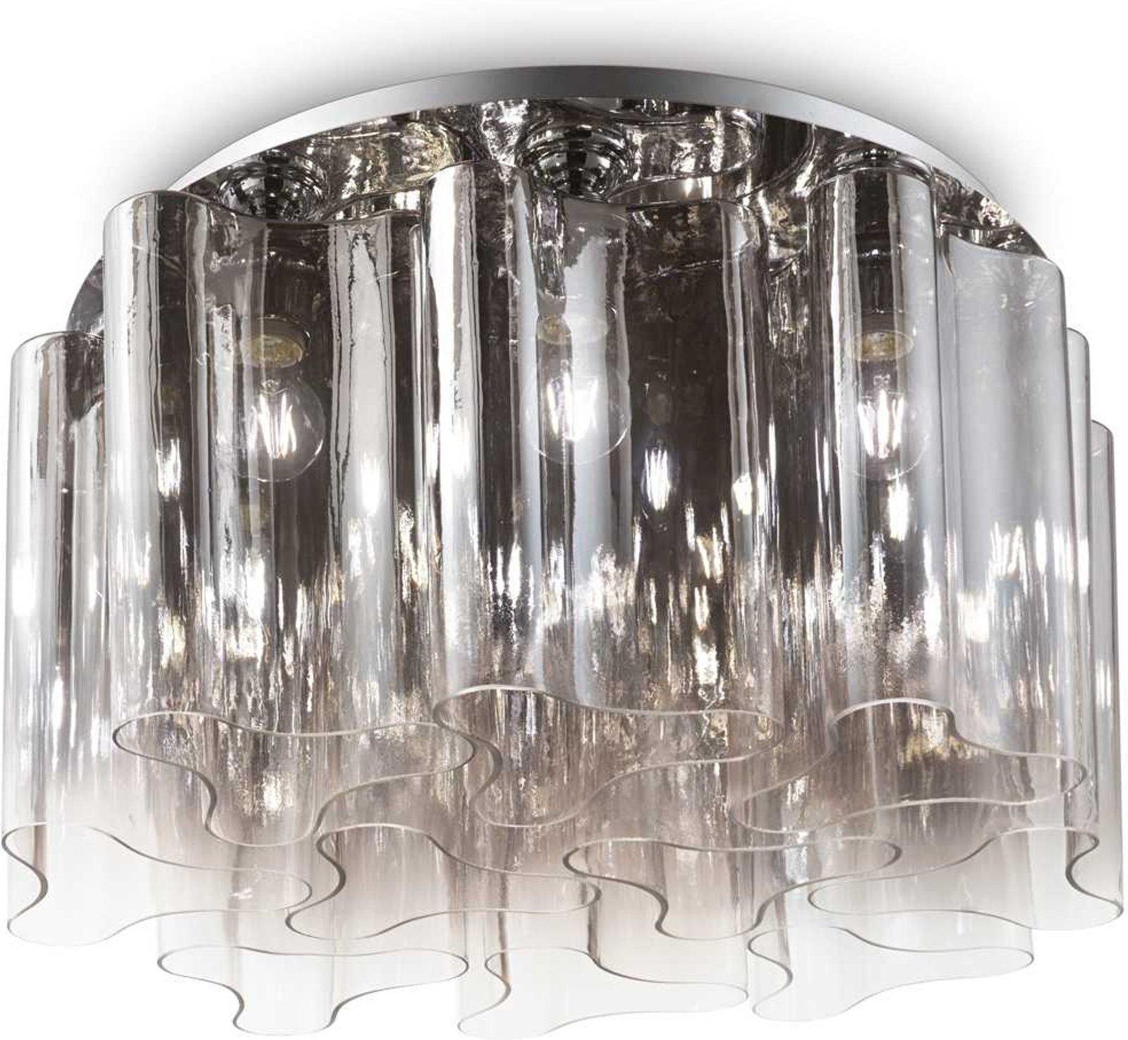 Loftlampe Pendel Ideal Lux Compo ø74 H35 Cm Røg Krom Metal Glas 10ã E27