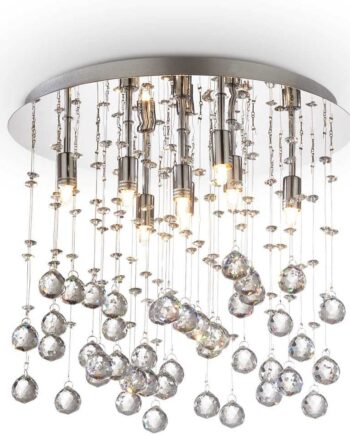 Loftslampe Ideal Lux Moonlight   Krom ø40   H36 Cm Med Krystaller Og G9-pærer