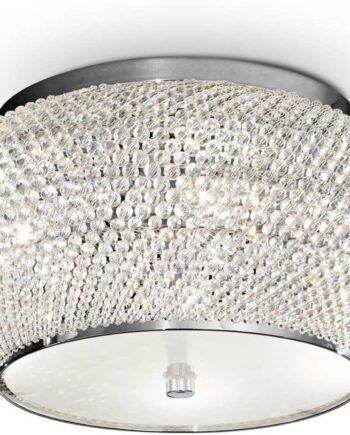 Loftslampe Ideal Lux Pasha ø40   H22 Cm Krom Med Krystalperlesnor 6xe14