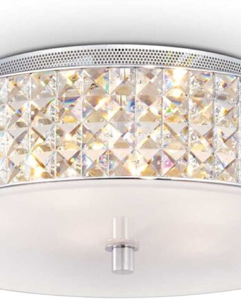 Loftslampe Ideal Lux Roma ø40ã H13 Cm Hvid Krom Med Firkantede Krystalelementer