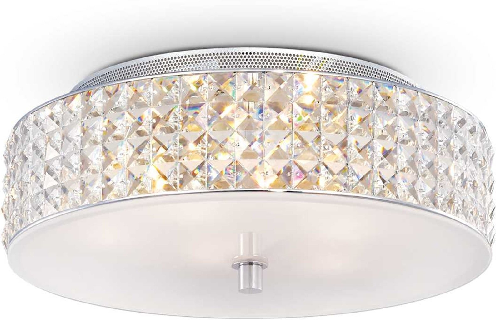 Loftslampe Ideal Lux Roma ø40ã H13 Cm Hvid Krom Med Firkantede Krystalelementer