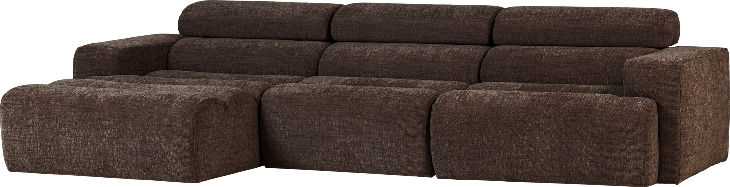 Loungemodul Venstrevendt Woood Novi 300x173 Cm Mørkebrun Melange Vasa-stof 100  Polyester Justerbar Nakkestøtte