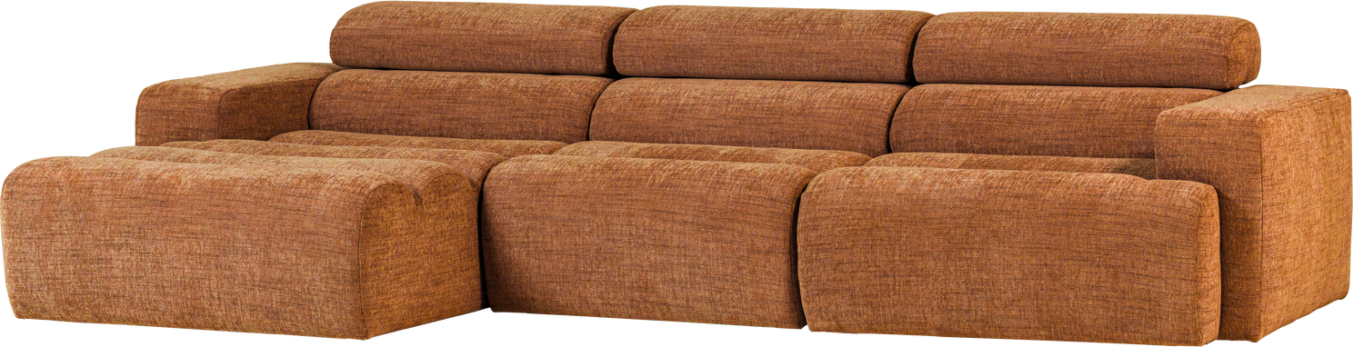Loungemodul Woood Novi  Venstrevendt  Orange Melange  Vævet 100  Polyester  300x173 Cm  Justerbar Nakkestøtte