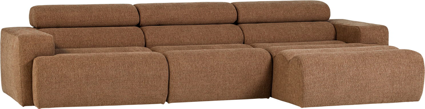 Loungesofa Højrevendt Woood Novi Chaiselong  Bouclé 100  Polyester  Karamel  B300xd173xh73  Justerbar Nakkestøtte