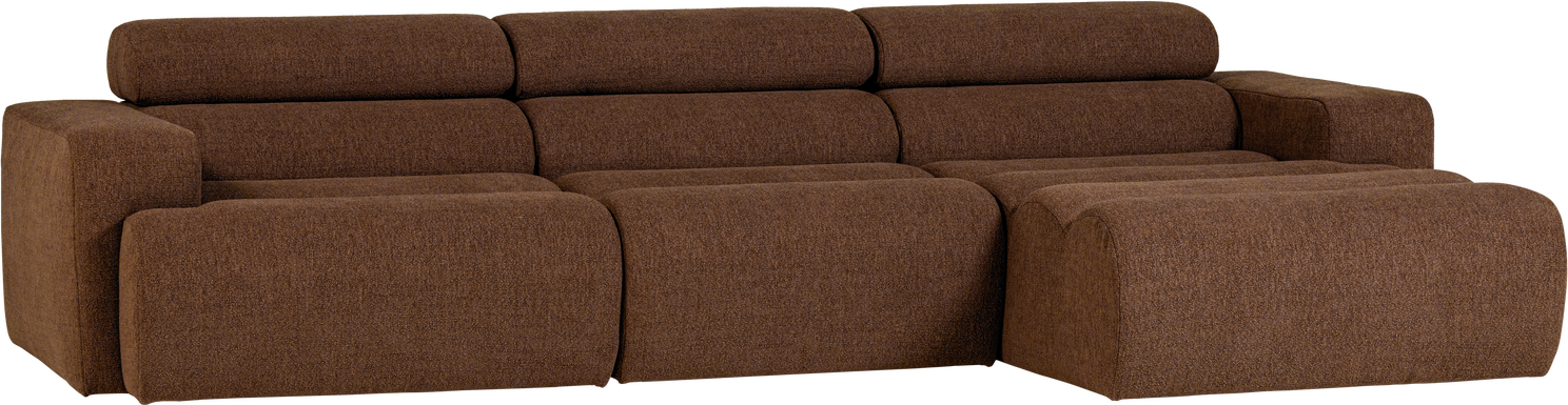 Loungesofa Højrevendt Woood Novi   Mokkabrun Bouclé Chaiselong 300x173 Cm  Justerbar Nakkestøtte