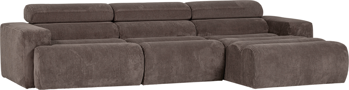 Loungesofa Højrevendt Woood Novi 300x173 Cm Ribstof Brun Grå Justerbar Nakkestøtte