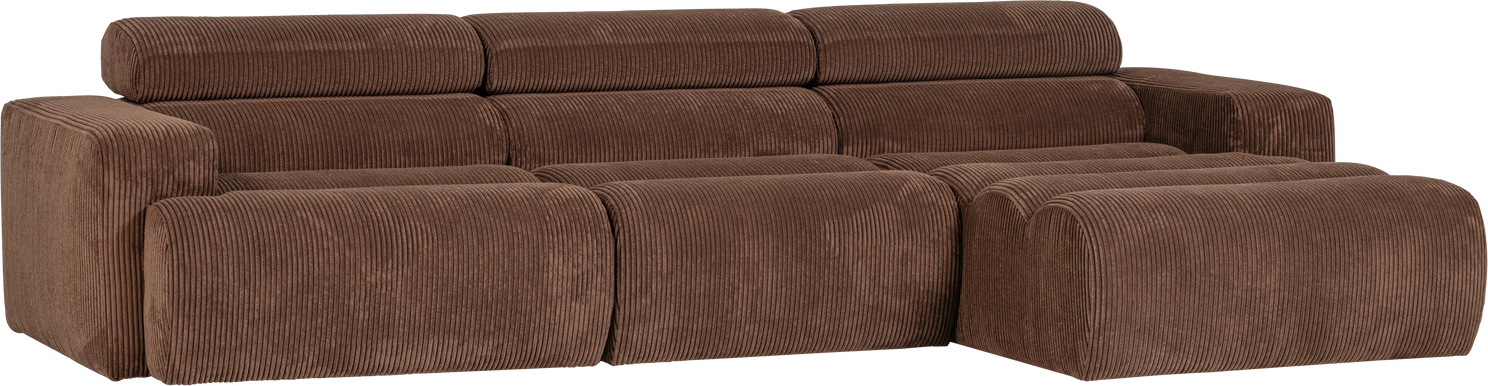 Loungesofa Højrevendt Woood Novi   -moduler Chaiselong  Mokkabrun Ribstof  Justerbar Nakkestøtte  Slidstærk 88  Polyester 12  Polyakryl