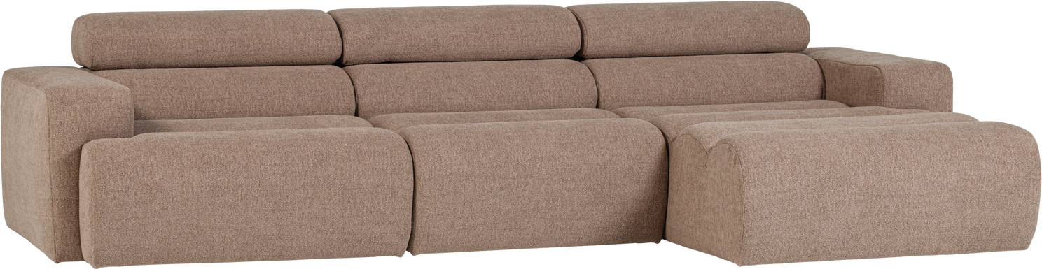 Loungesofa Modul Højrevendt Woood Novi  Bouclé Taupe  Chaiselong H73ã B300ã D173 Cm  Justerbar Nakkestøtte