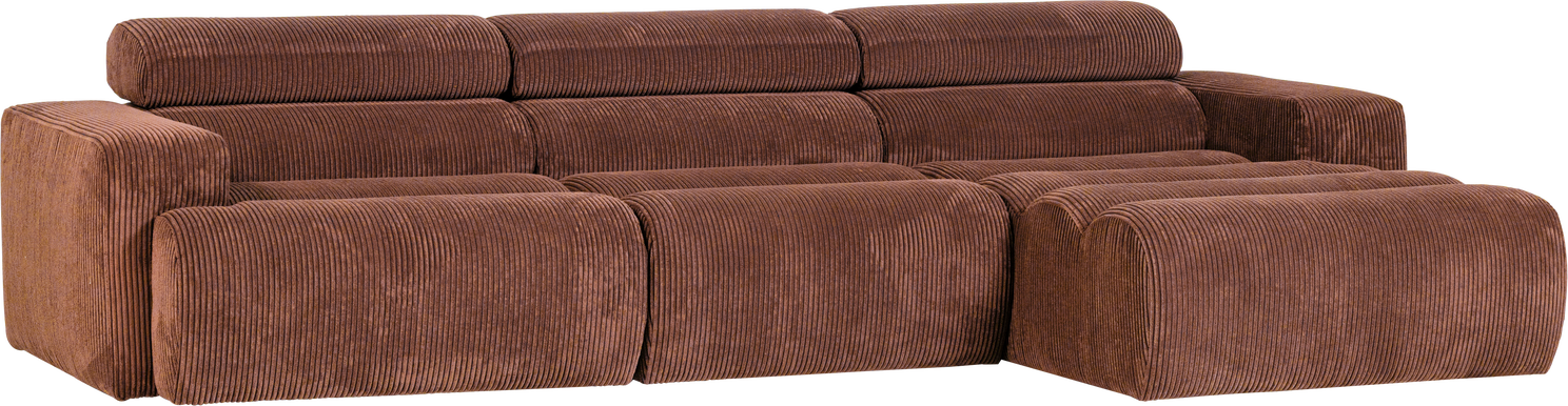 Loungesofa Modul Højrevendt Woood Novi Ribstof Terra 300ã 173 Cm Chaiselong Justerbar Nakkestøtte