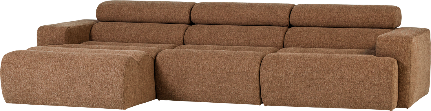 Loungesofa Venstrevendt Woood Novi Bouclé Karamel 300ã 173 Cm Med Chaiselong Og Justerbar Nakkestøtte