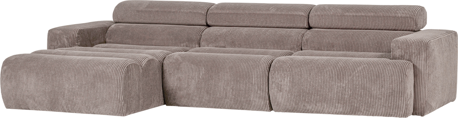 Loungesofa Venstrevendt Woood Novi Chaiselong Sand Ribstof Justerbar Nakkestøtte 300x173 Cm