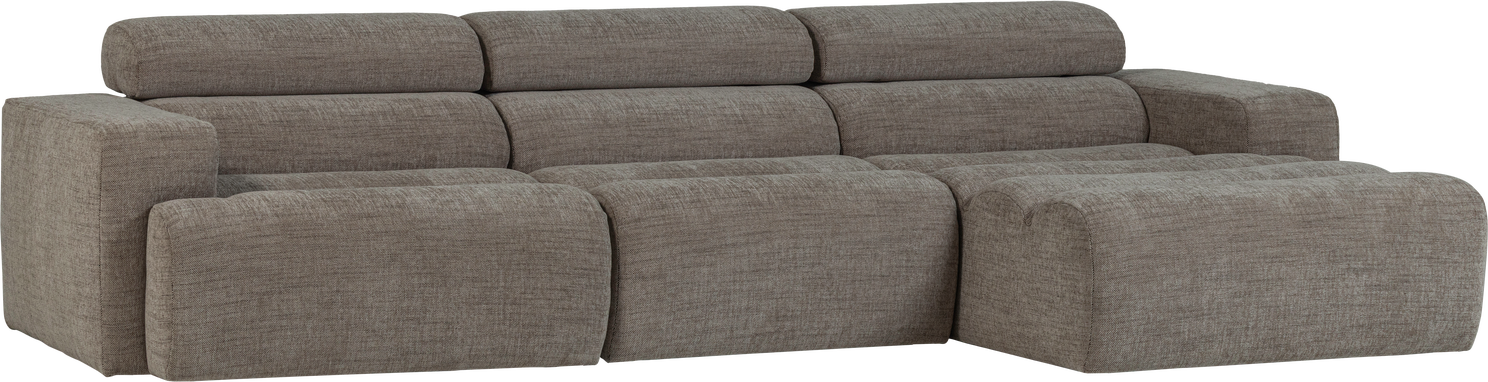 Loungesofa Woood Novi Højrevendt Chaiselong Loungemodul 300x173 Cm Grå Melange Vævet Polyester Justerbar Nakkestøtte
