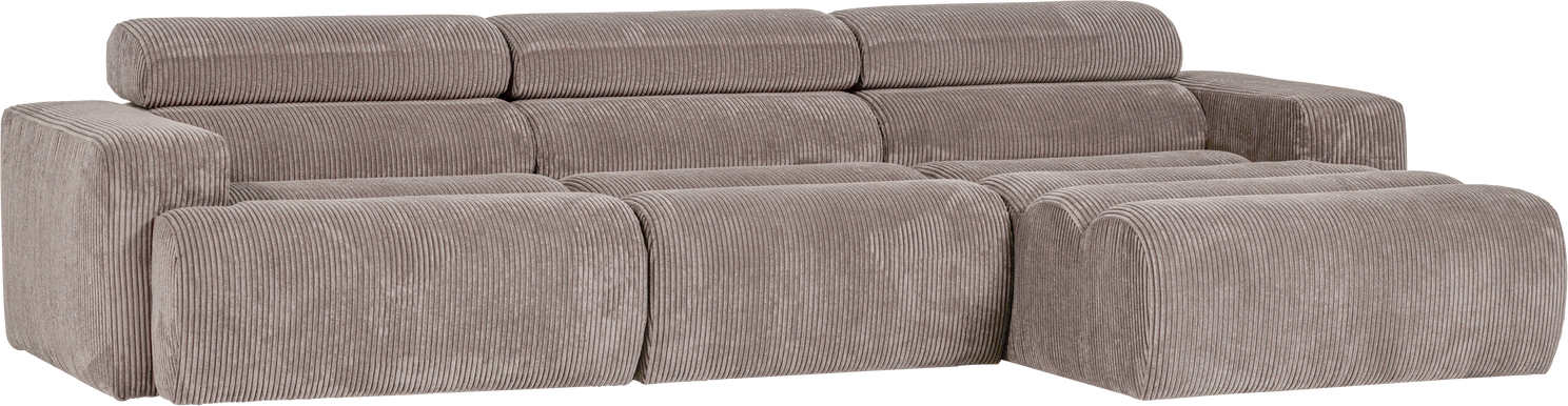 Loungesofa Woood Novi Højrevendt H73xb300xd173 Cm Sand Ribstof Justerbar Nakkestøtte