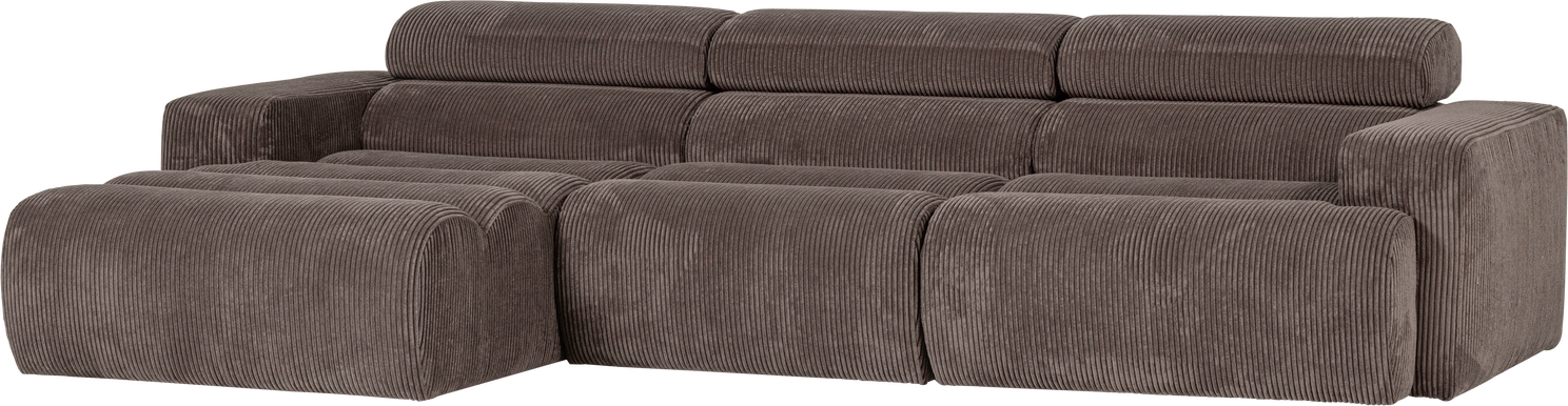 Loungesofa Woood Novi Venstrevendt 300x173 Cm Brun Grå Ribstof Med Chaiselong Og Justerbar Nakkestøtte
