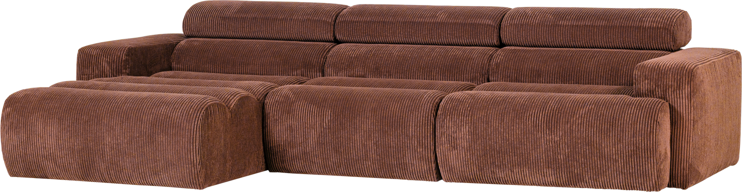 Loungesofa Woood Novi Venstrevendt 300x173 Cm Terra Ribstof Chaiselong Justerbar Nakkestøtte