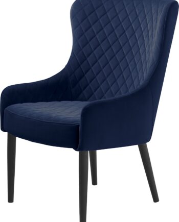 Loungestol Nordique Design Ottowa Fløjl Blå På Sorte Metalben Harlekinsyninger Og Robust Konstruktion  Luksuriøs Siddekomfort