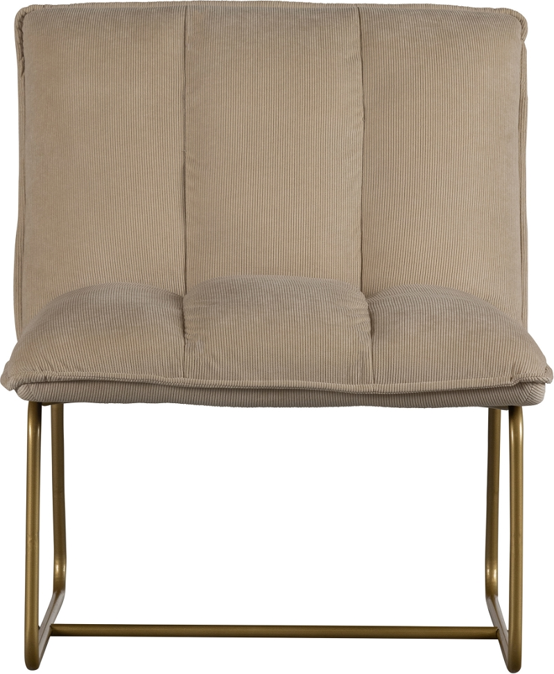 Loungestol Woood Fie Lænestol   Sandfarvet Ribbet Polyester   Guldfarvet Metalstel
