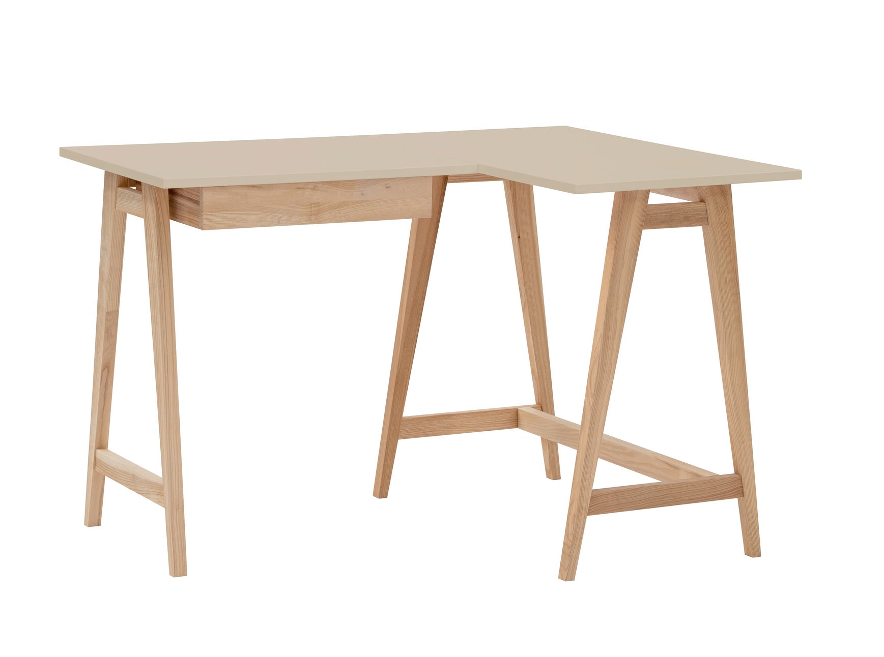 Luka Asketræ Hjørneskrivebord B115cm D85cm Brun Beige Højre Side