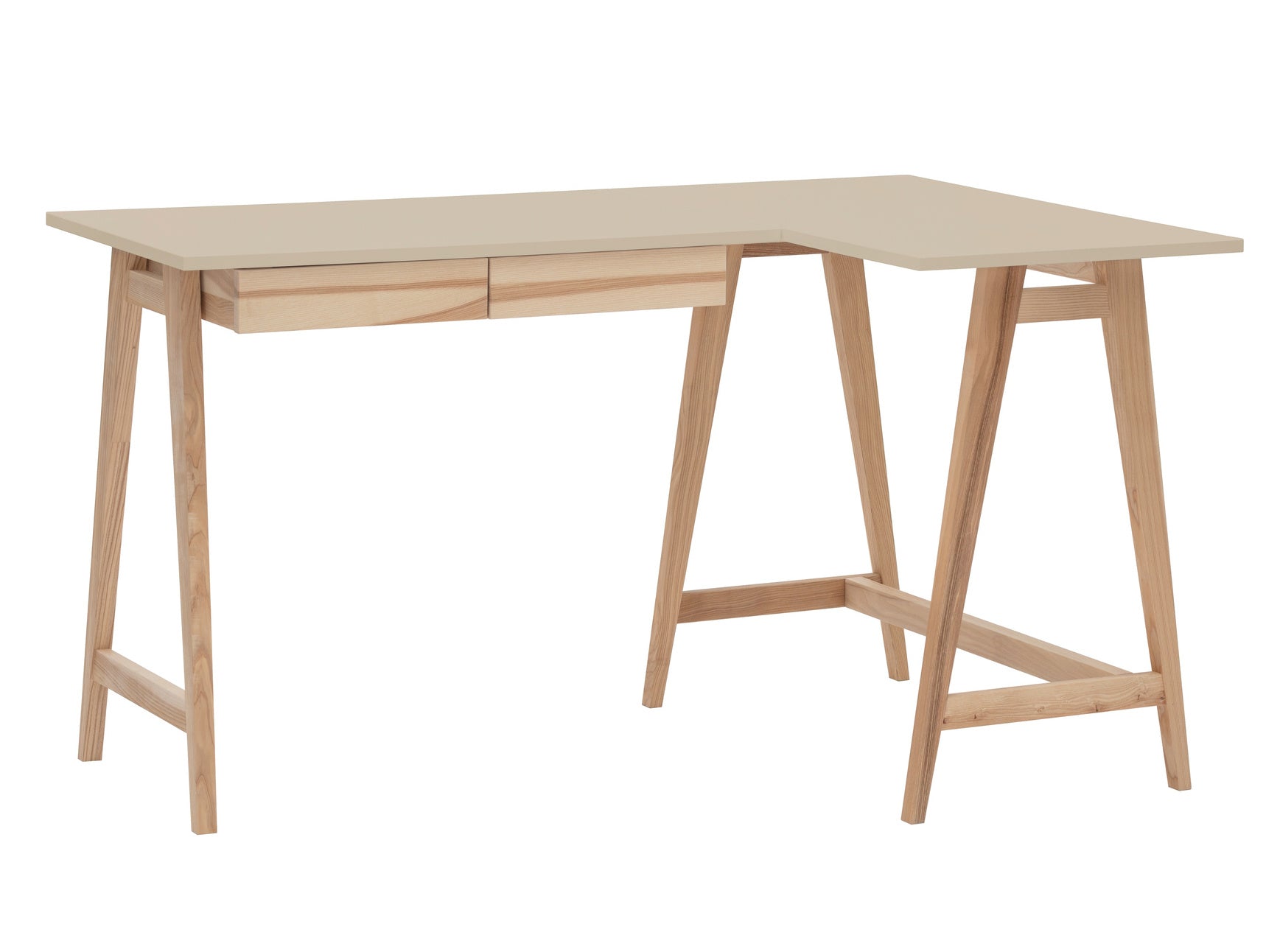 Luka Asketræ Hjørneskrivebord B135cm D85cm Brun Beige Højre Side