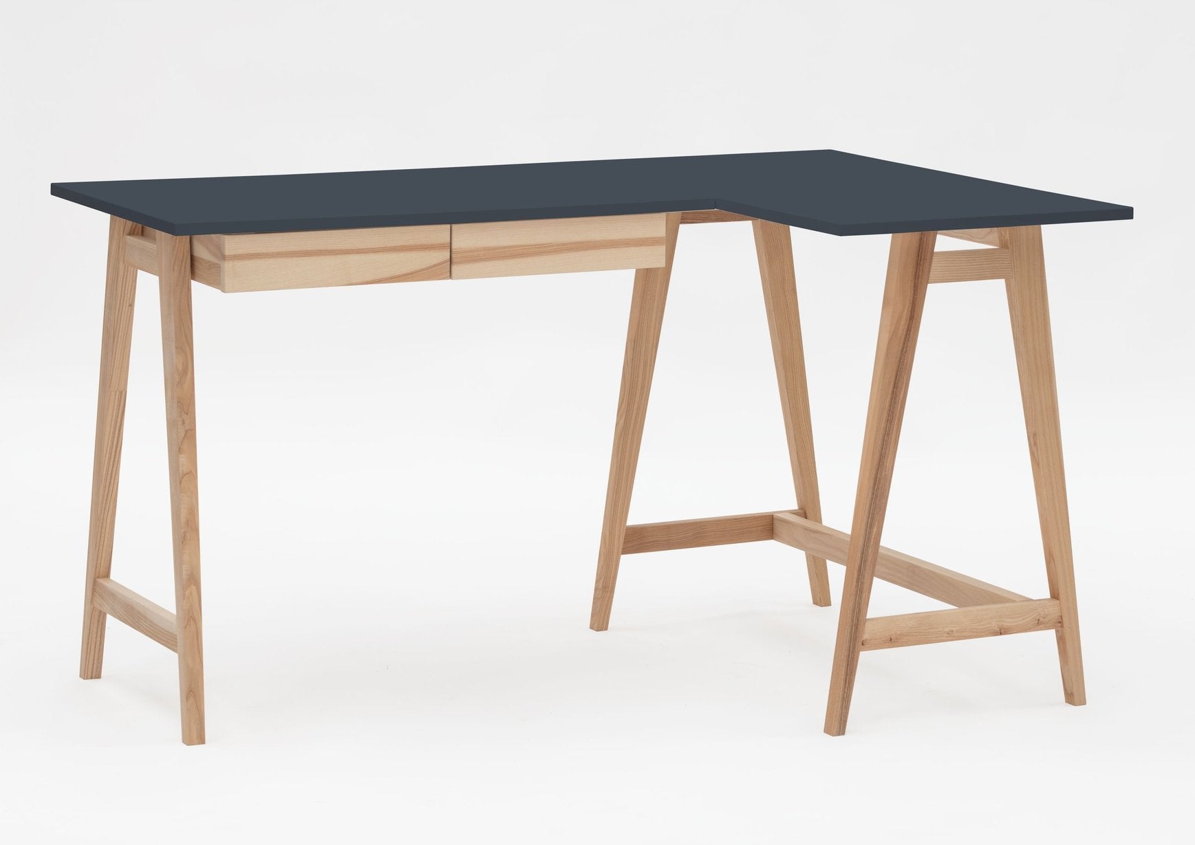Luka Asketræ Hjørneskrivebord 135cm 85cm Grafit Højre Side