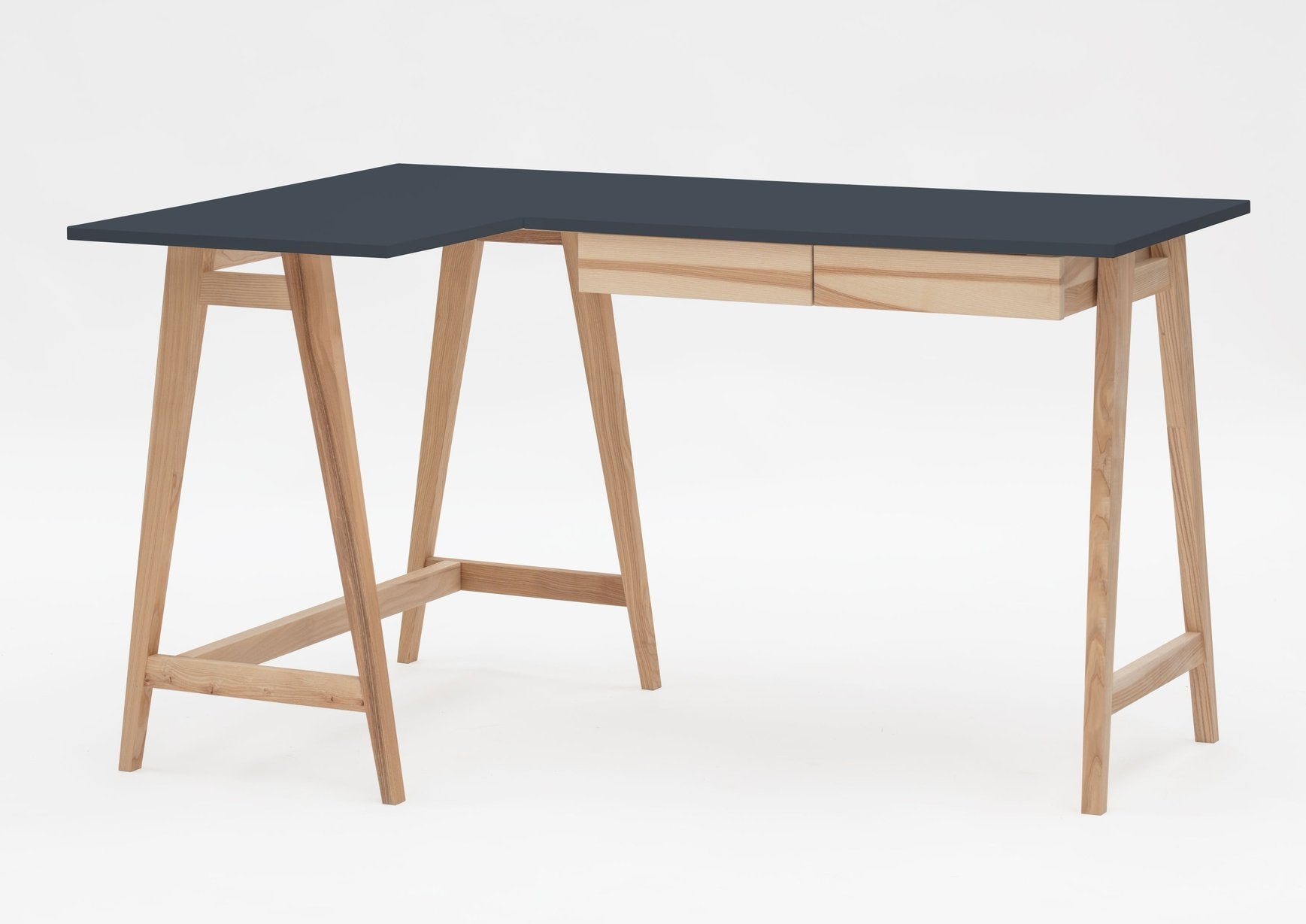 Luka Asketræ Hjørneskrivebord 135cm 85cm Grafit Venstre Side