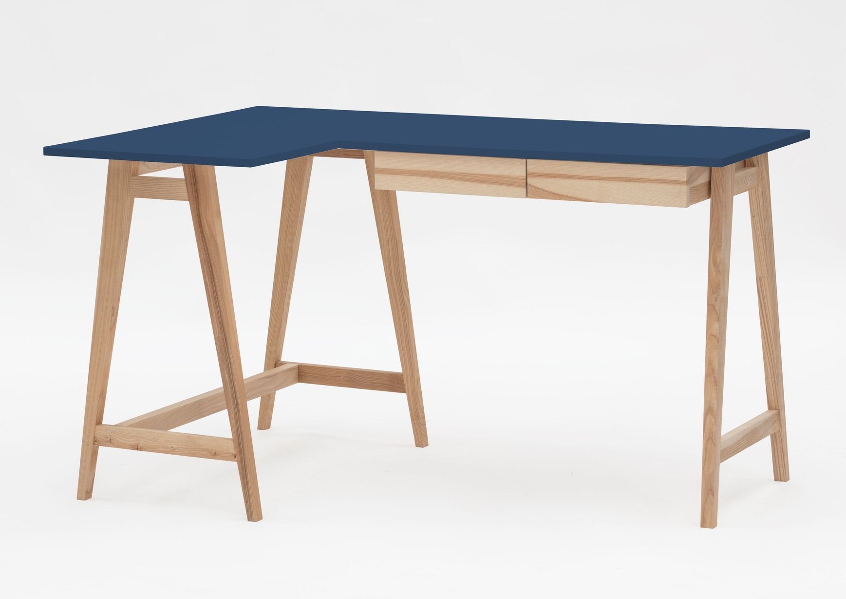 Luka Asketræ Hjørneskrivebord 135cm 85cm Marineblå Venstre Side