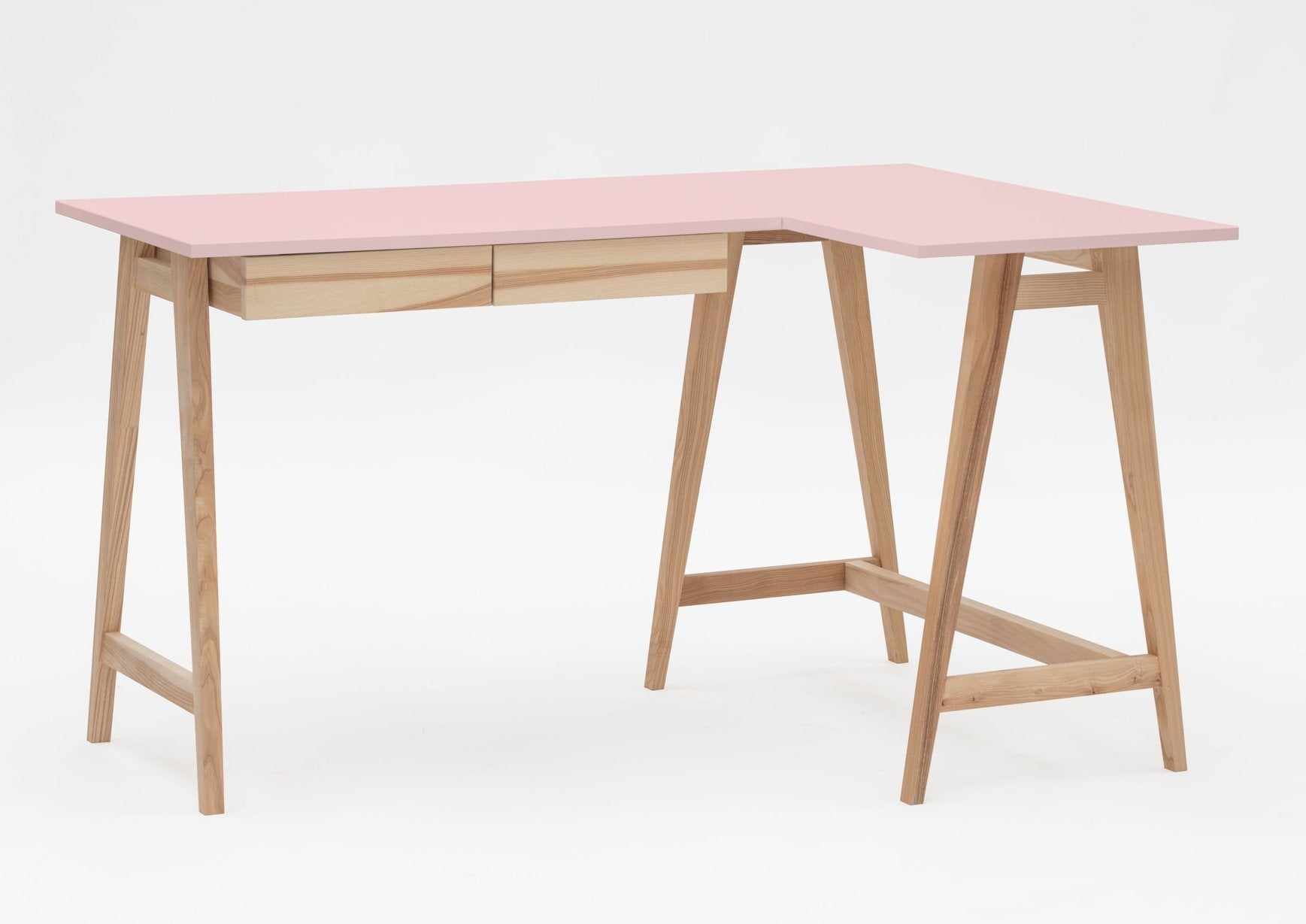 Luka Asketræ Hjørneskrivebord 135cm 85cm Pink Højre Side