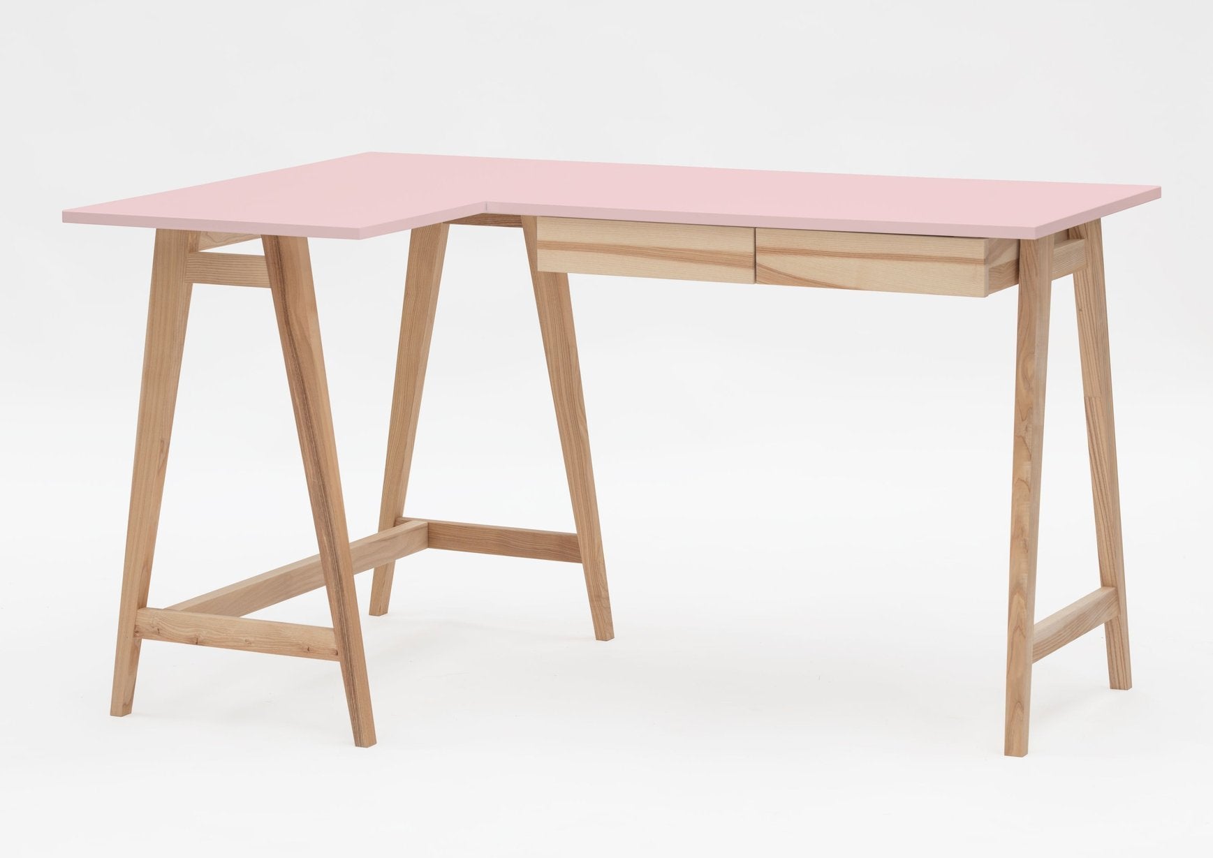Luka Asketræ Hjørneskrivebord 135cm 85cm Pink Venstre Side