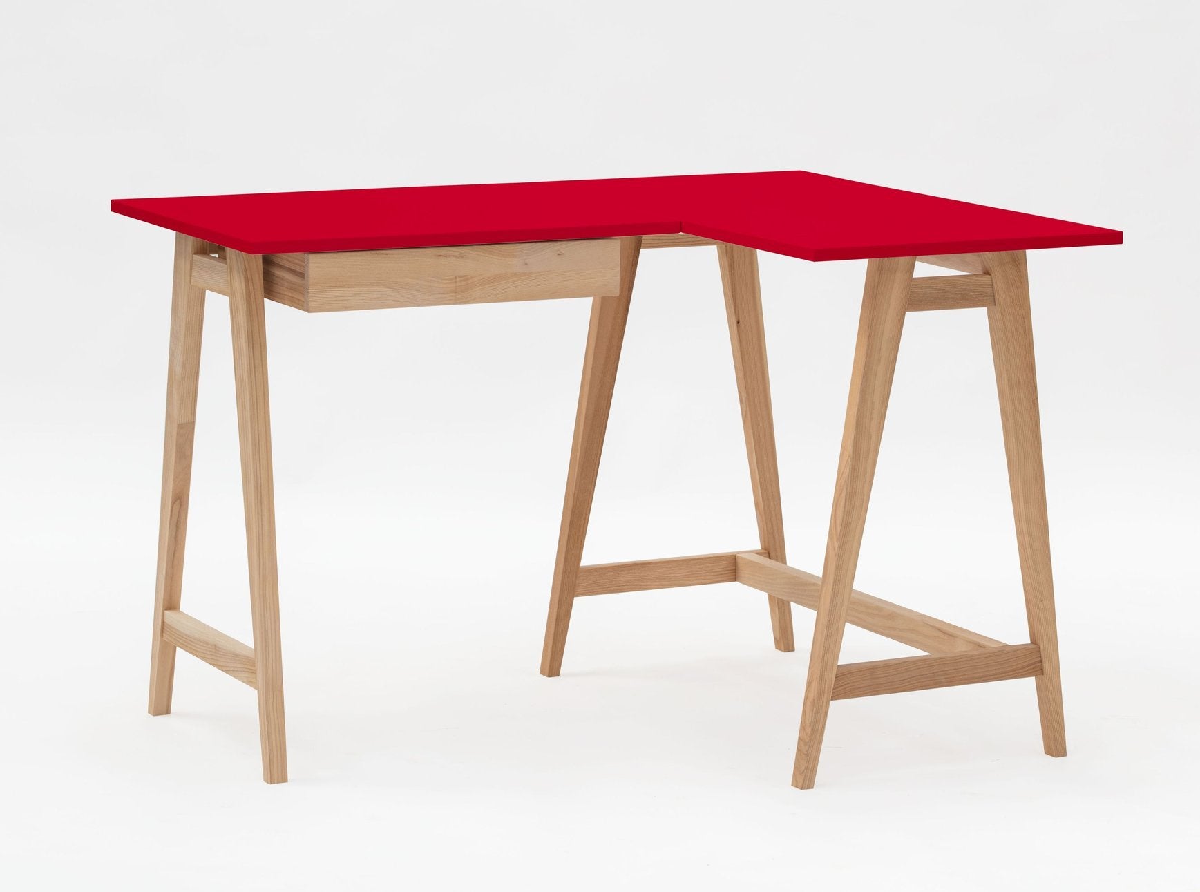 Luka Asketræ Hjørneskrivebord 115cm 85cm Rød Højre Side