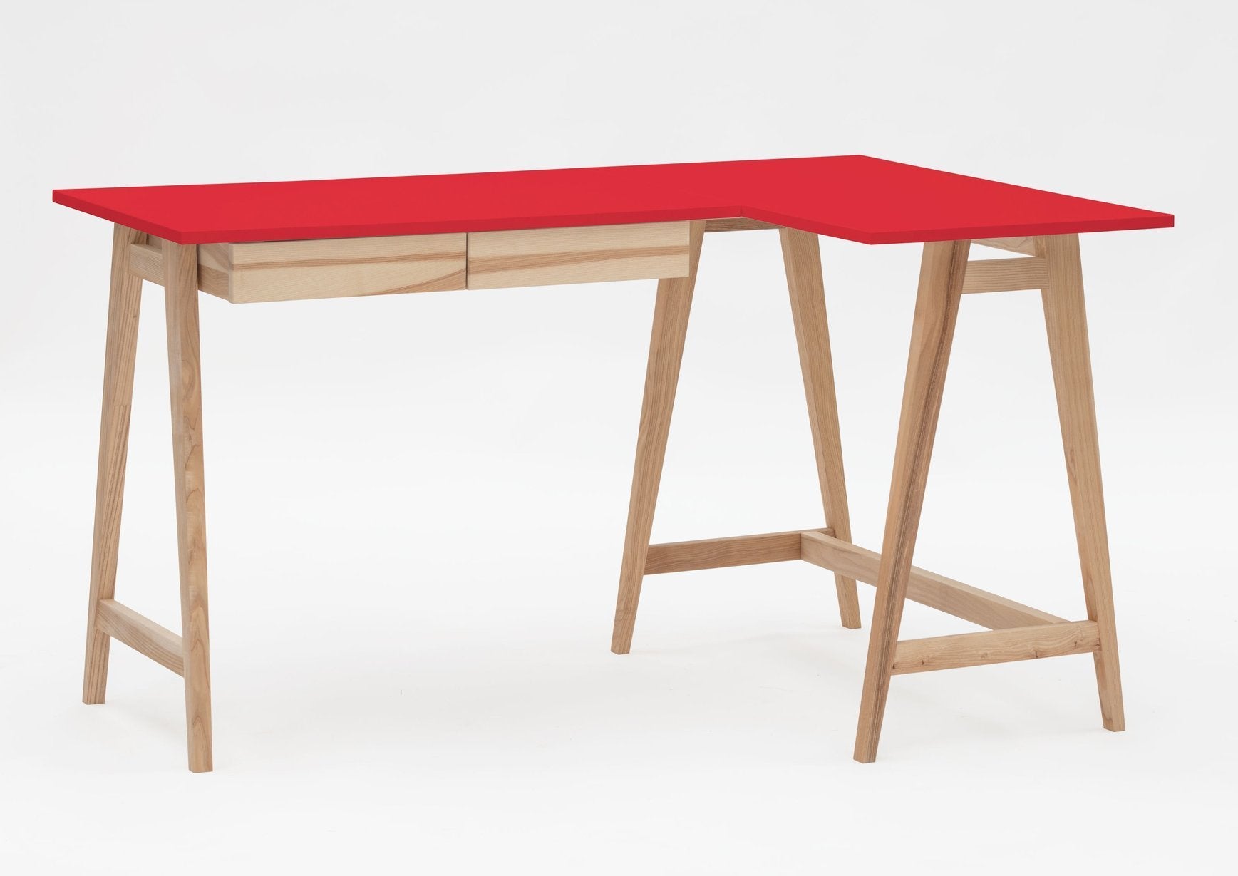 Luka Asketræ Hjørneskrivebord 135cm 85cm Rød Højre Side