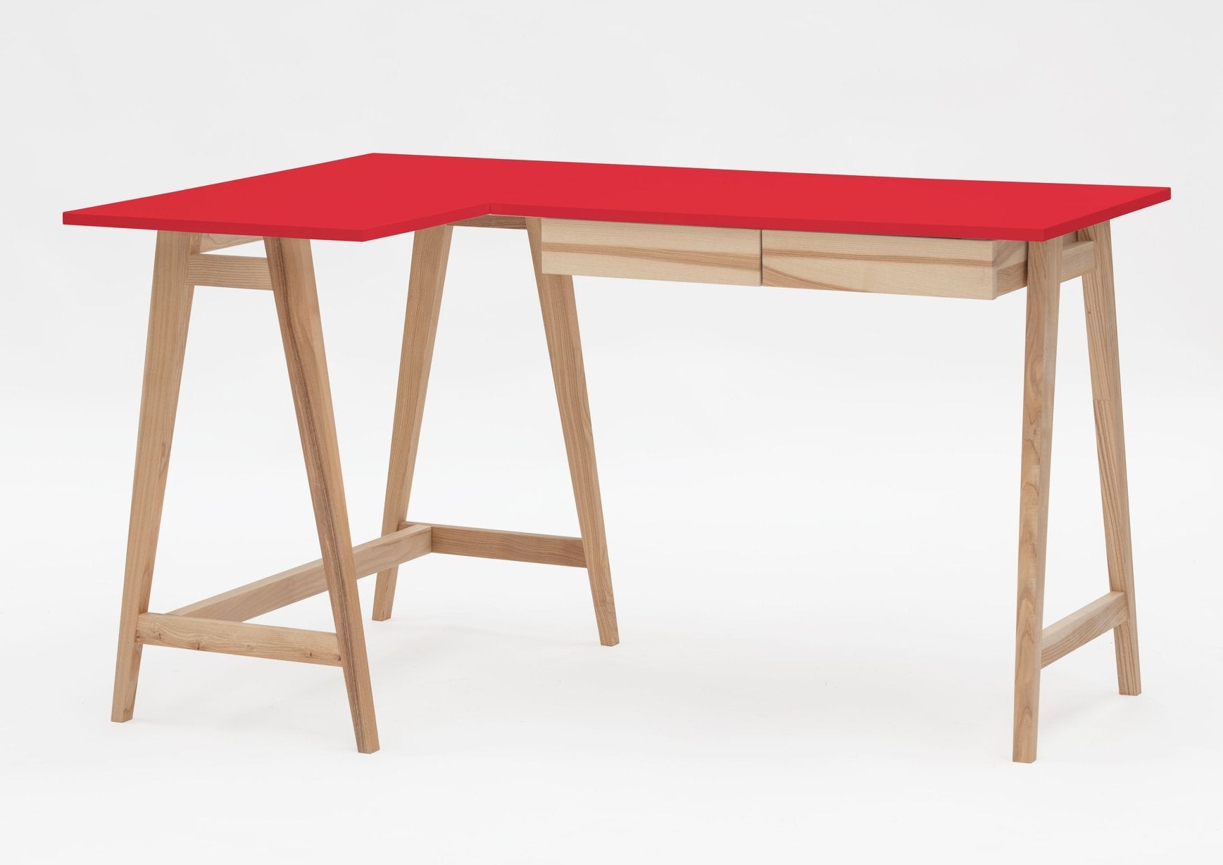 Luka Asketræ Hjørneskrivebord 135cm 85cm Rød Venstre Side