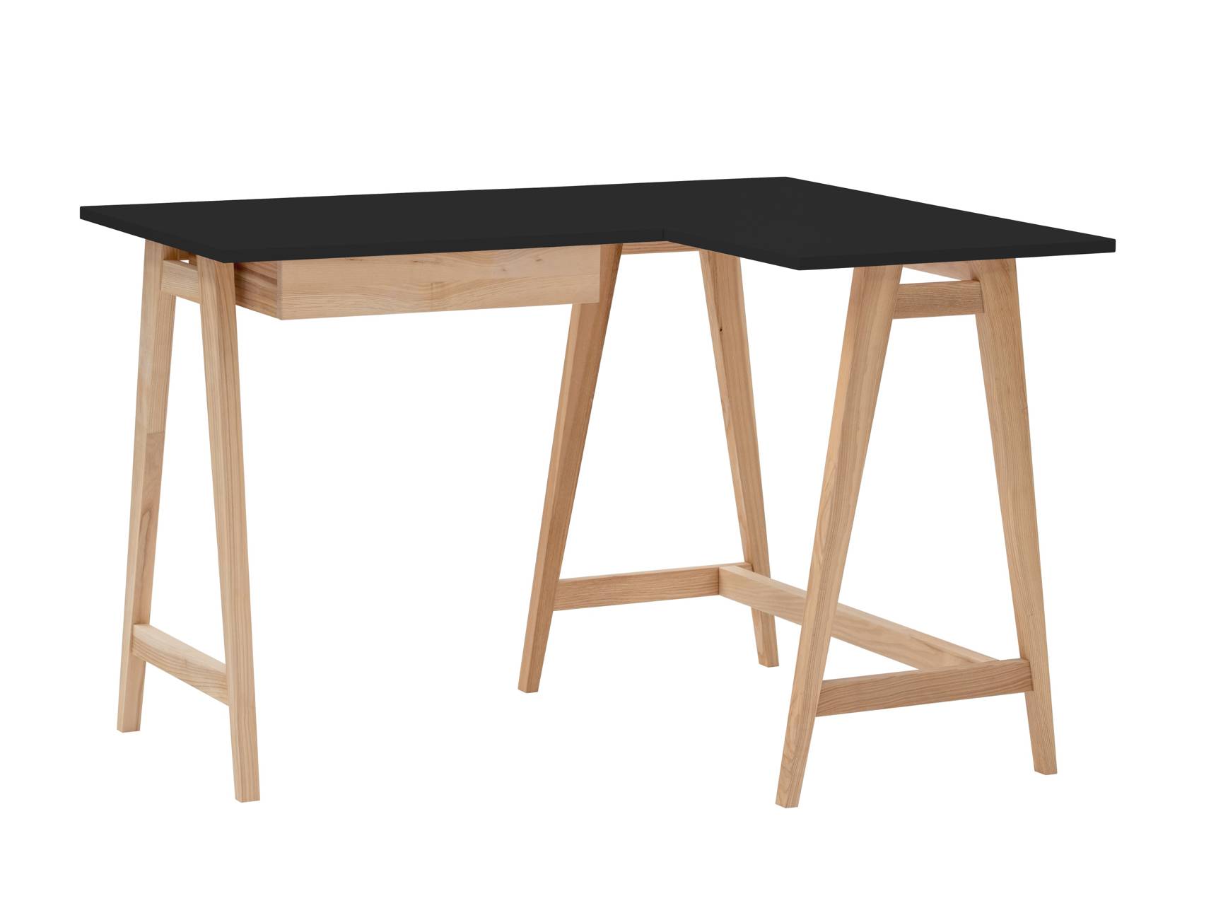 Luka Asketræ Hjørneskrivebord B115cm D85cm Sort Højre Side